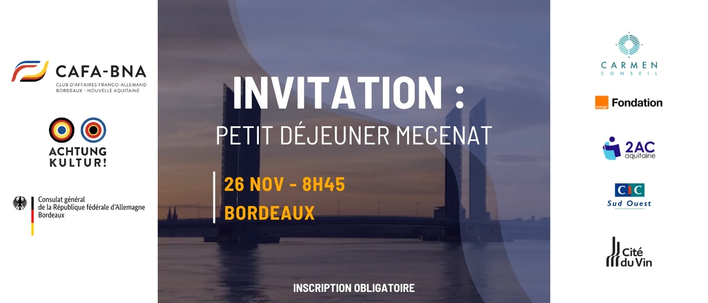Petit Déjeuner Mécénat le 26 novembre 2024 de 8h45 à 10H30 à Bordeaux